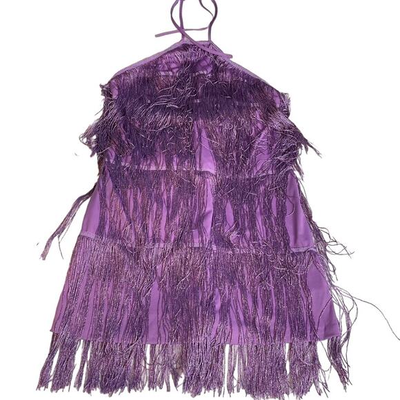 UNBRANDED Flapper Dress Club Halter Purple Tassels Zip Up Back XL Extra Large - Picture 1 of 3